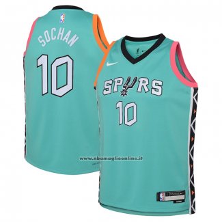 Maglia Bambino San Antonio Spurs Jeremy Sochan #10 Citta 2022-23 Verde