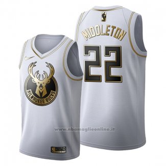 Maglia Golden Edition Milwaukee Bucks Khris Middleton NO 22 2019-20 Bianco