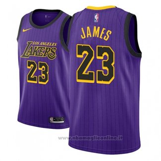 Maglia Los Angeles Lakers Lebron James NO 23 Citta 2018 Viola