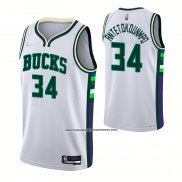 Maglia Milwaukee Bucks Giannis Antetokounmpo #34 Citta 2021-22 Bianco