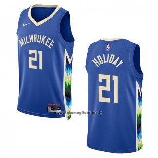 Maglia Milwaukee Bucks Jrue Holiday #21 Citta 2022-23 Blu