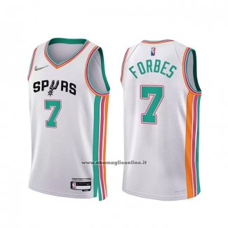 Maglia San Antonio Spurs Bryn Forbes #7 Citta 2021-22 Bianco