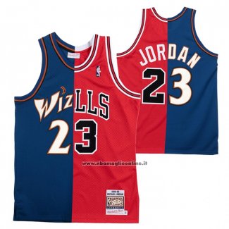 Maglia Chicago Bulls Washington Wizards Michael Jordan #23 Split Blu Rosso