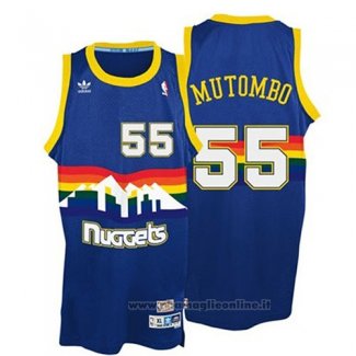 Maglia Denver Nuggets Dikembe Mutombo NO 55 Throwback Blu