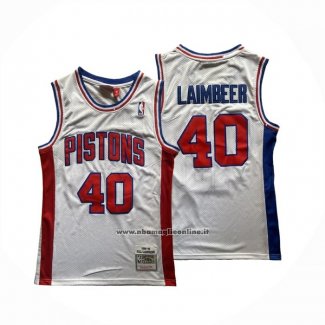 Maglia Detroit Pistons Bill Laimbeer No 40 Mitchell & Ness 1988-89 Bianco