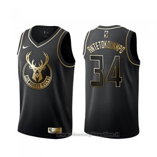 Maglia Golden Edition Milwaukee Bucks Giannis Antetokounmpo NO 34 Nero