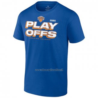 Maglia Manica Corta New York Knicks 2023 NBA Playoffs Blu