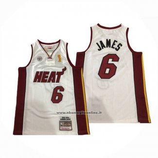 Maglia Miami Heat Lebron James No 6 Mitchell & Ness 2012-13 Bianco(1)