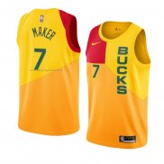 Maglia Milwaukee Bucks Thon Maker NO 7 Citta 2018-19 Giallo