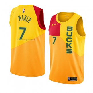 Maglia Milwaukee Bucks Thon Maker NO 7 Citta 2018-19 Giallo