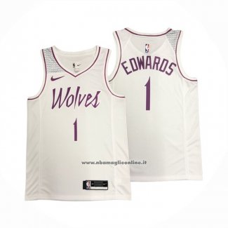 Maglia Minnesota Timberwolves Anthony Edwards #1 Earned Bianco