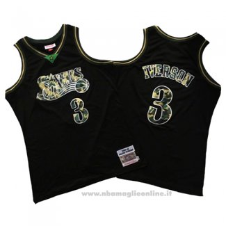 Maglia Philadelphia 76ers Allen Iverson NO 3 Camuffamento Verde