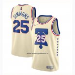 Maglia Philadelphia 76ers Ben Simmons #25 Earned 2020-21 Crema