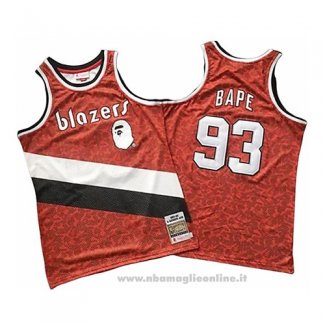 Maglia Portland Trail Blazers Bape NO 93 Mitchell & Ness 1983-84 Rosso