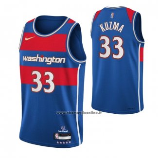 Maglia Washington Wizards Kyle Kuzma #33 Citta 2021-22 Blu