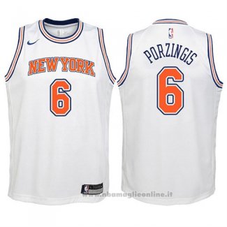 Maglia Bambino New York Knicks Kristaps Porzingis NO 6 2017-18 Bianco