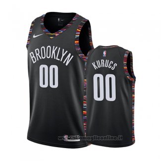 Maglia Brooklyn Nets Rodions Kurucs NO 00 Citta 2019 Nero