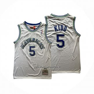 Maglia Dallas Mavericks Jason Kidd No 5 Mitchell & Ness 1994-95 Bianco