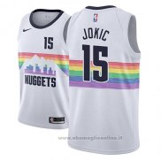 Maglia Denver Nuggets Nikola Jokic NO 15 Citta 2018-19 Bianco