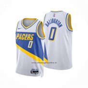 Maglia Indiana Pacers Tyrese Haliburton No 0 Citta 2025-26 Bianco