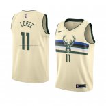 Maglia Milwaukee Bucks Brook Lopez NO 11 Citta 2018 Crema