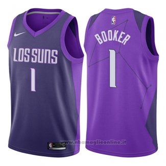 Maglia Phoenix Suns Devin Booker NO 1 Citta 2017-18 Viola