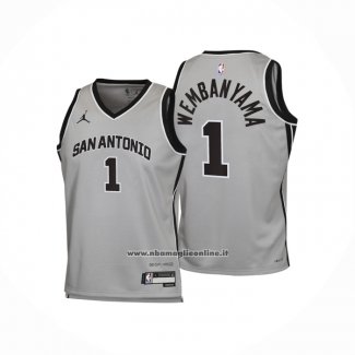 Maglia Bambino San Antonio Spurs Victor Wembanyama No 1 Statement 2025-26 Grigio