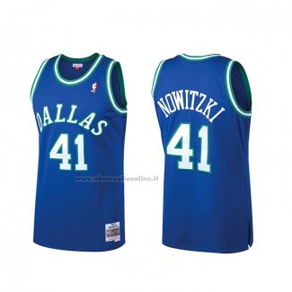 Maglia Dallas Mavericks Dirk Nowitzki NO 41 Mitchell & Ness Hardwood Classics Blu