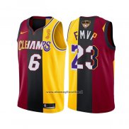 Maglia Los Angeles Lakers LeBron James #6 23 2020 Fmvp Heat Cavaliers Split Dual Number Rosso Or