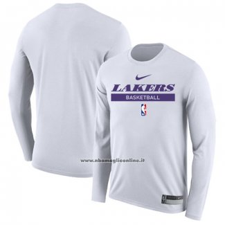 Maglia Manica Lunga Los Angeles Lakers Practice Performance 2022-23 Bianco