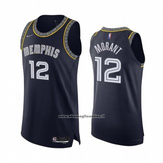 Maglia Memphis Grizzlies Ja Morant #12 Citta 2021-22 Autentico Blu