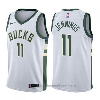 Maglia Milwaukee Bucks Brandon Jennings NO 11 Association 2017-18 Bianco