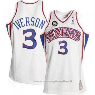 Maglia Philadelphia 76ers Allen Iverson NO 3 Throwback 10th Bianco