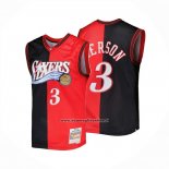 Maglia Philadelphia 76ers Allen Iverson No 3 Mitchell & Ness 2000-01 Nero Rosso