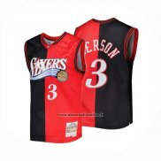 Maglia Philadelphia 76ers Allen Iverson No 3 Mitchell & Ness 2000-01 Nero Rosso